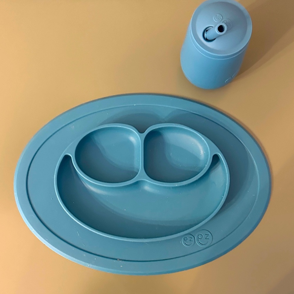 EZ PZ Blue Silicone Baby Plate and Cup Set
